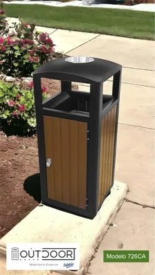 Contenedor para exteriores — con cenicero y paneles madera