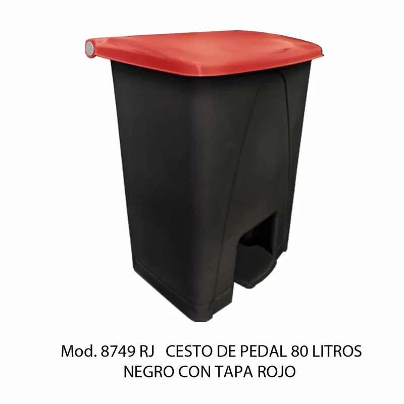 Bote de basura grande de 80 litros — Con Tapa Roja — Con Pedal