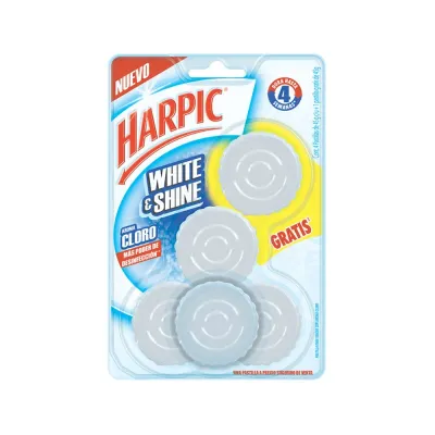 Harpic® White & Shine Pastilla para Tanque con Aroma a Cloro, 5PZAS (RB-3037542)