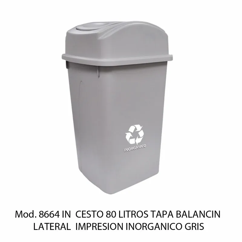Bote de basura grande de 80 litros — Tapa Balancín Lateral — Con impresión — Inorgánico