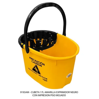 Cubeta — “Piso Mojado” con — Exprimidor Negro — 17 litros