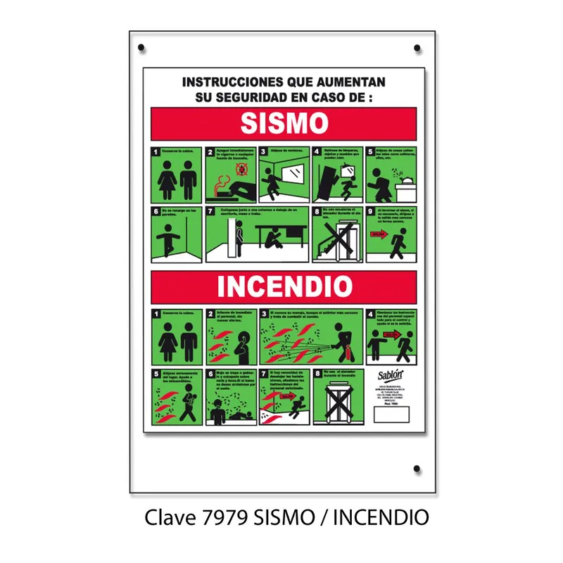 Señal de sismo e incendio — Placa de Acrílico Autoadherible — Visibilidad de 0 a 12 metros — Elite