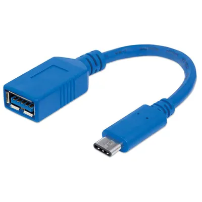Cable MAN USB Tipo C macho a hembra, 15cm, azul, 3 Amps
