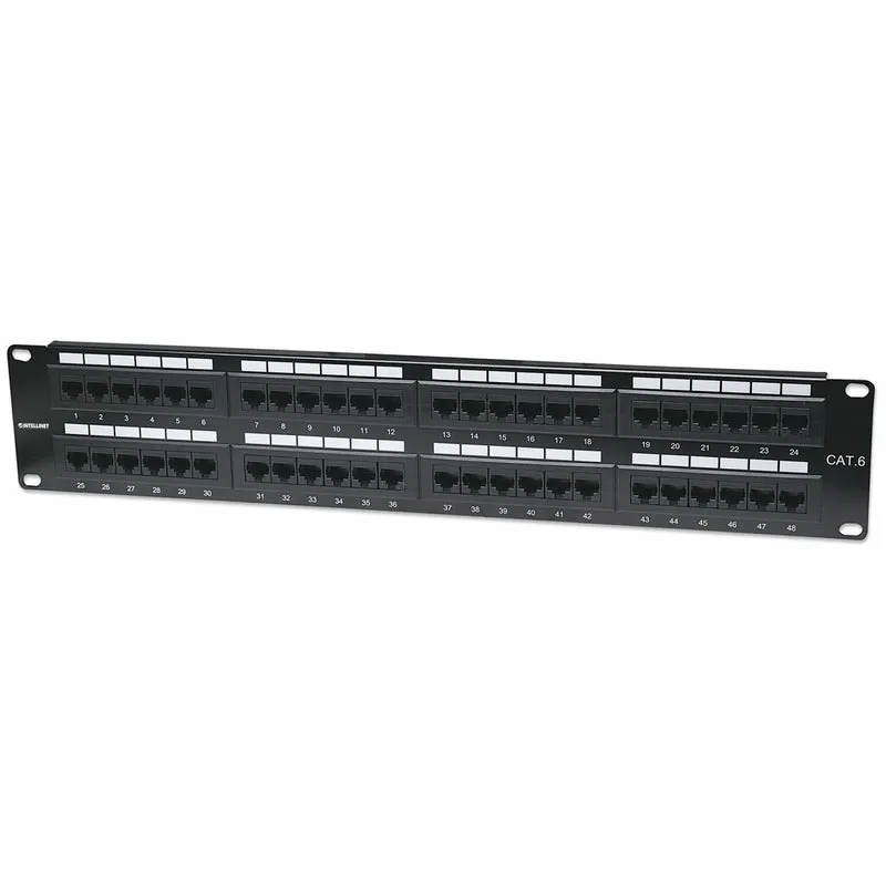 Panel de parcheo Intellinet CAT 6 de 48 puertos, 2 niveles, para rack